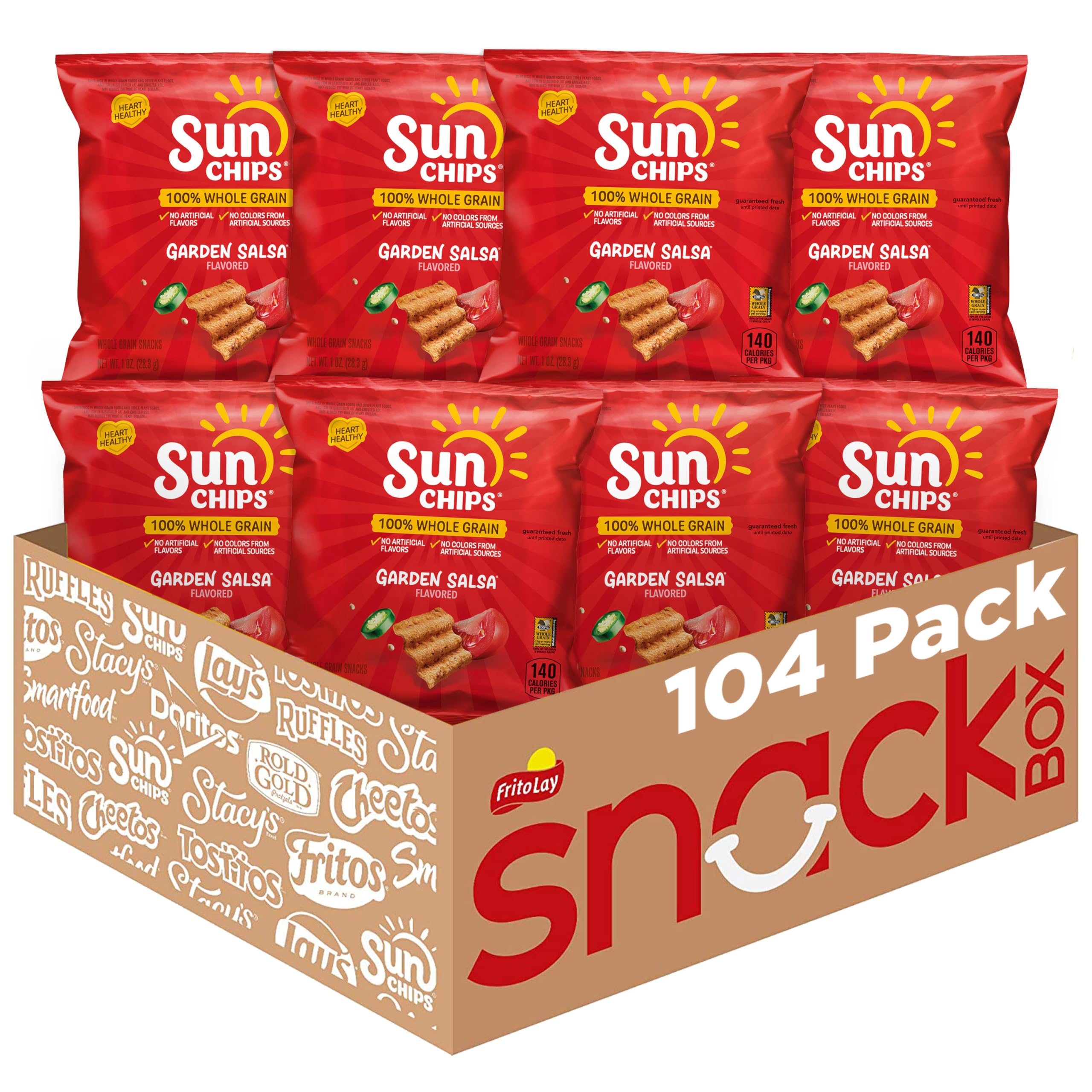 SunChips Garden Salsa bag front highlighting whole grains for a crunchy snack