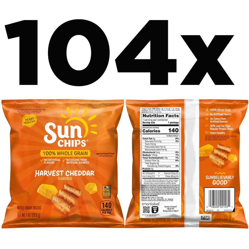 SunChips Harvest Cheddar bag close-up highlighting the wavy shape