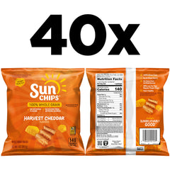 SunChips Harvest Cheddar 40-bag display, ideal for on-the-go snacking
