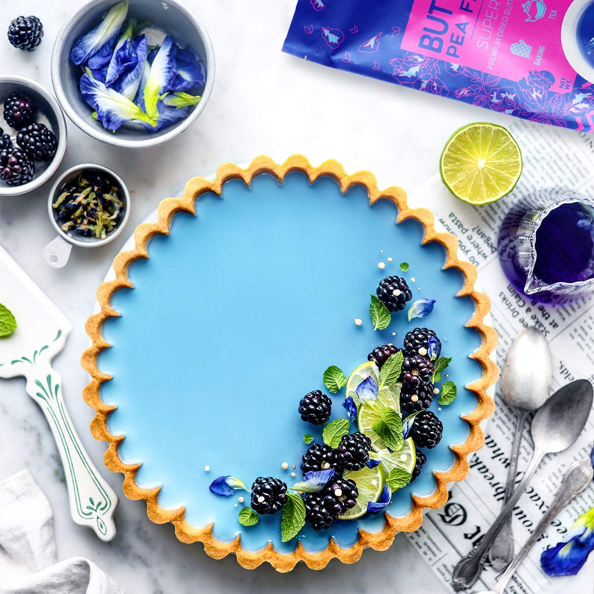 Suncore Foods butterfly pea tea comes in a resealable pouch for freshness.