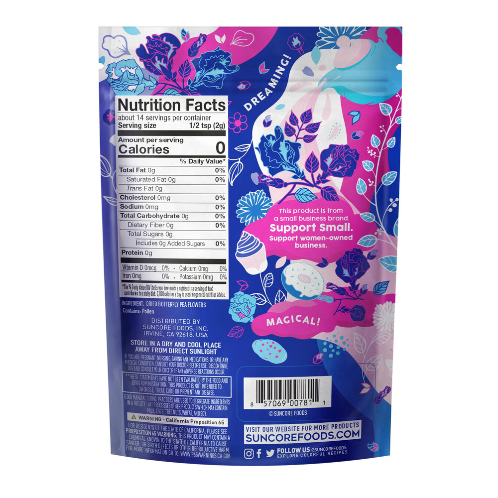 Suncore Foods butterfly pea tea being brewed into a deep blue infusion.