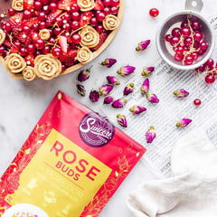Suncore Foods rose buds bloom suitable for cold brew and chilled beverages.