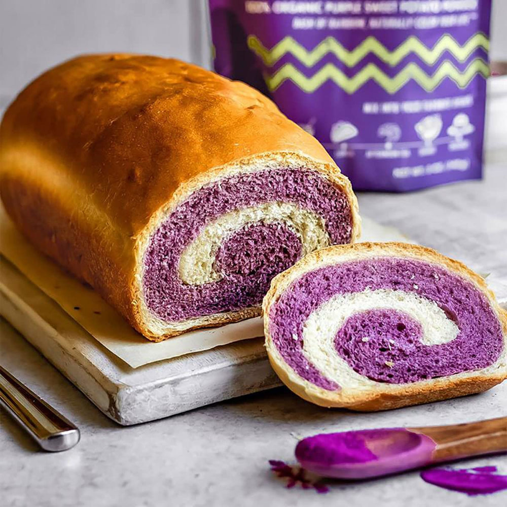 Suncore Foods purple sweet potato powder yogurt with rich tint.