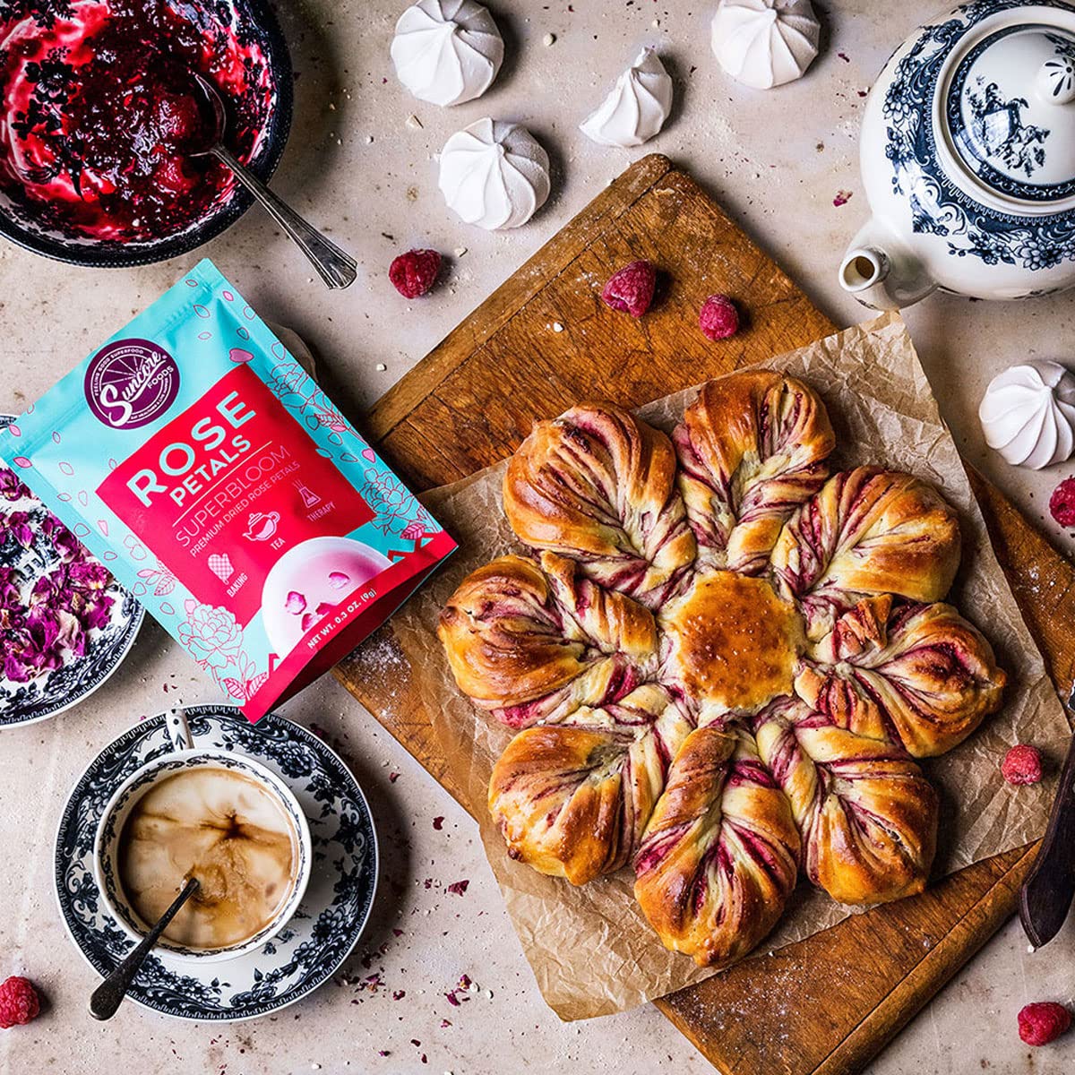 Suncore Foods Rose Petals Bloom - enhances ice cream and desserts with floral notes.