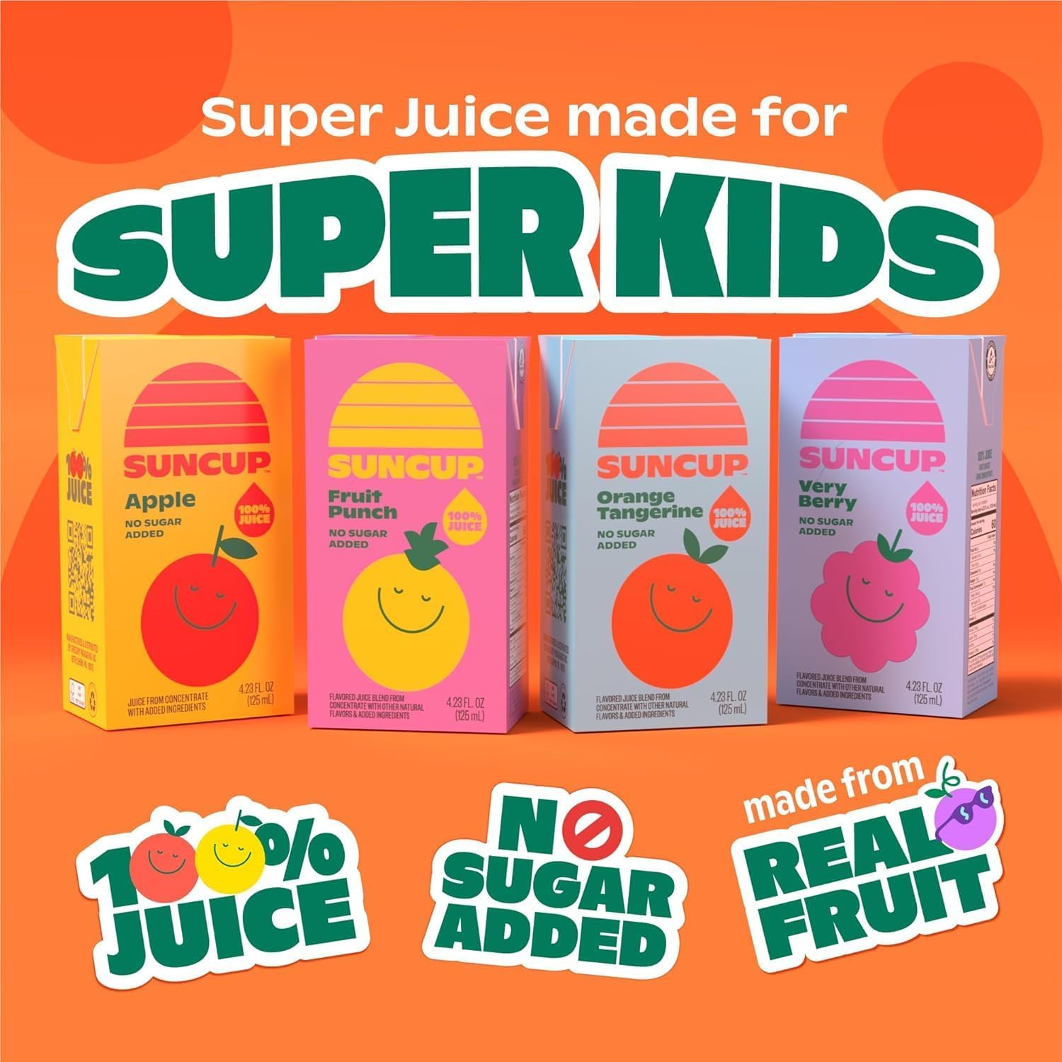 School cafeteria display featuring SunCup bulk juice boxes