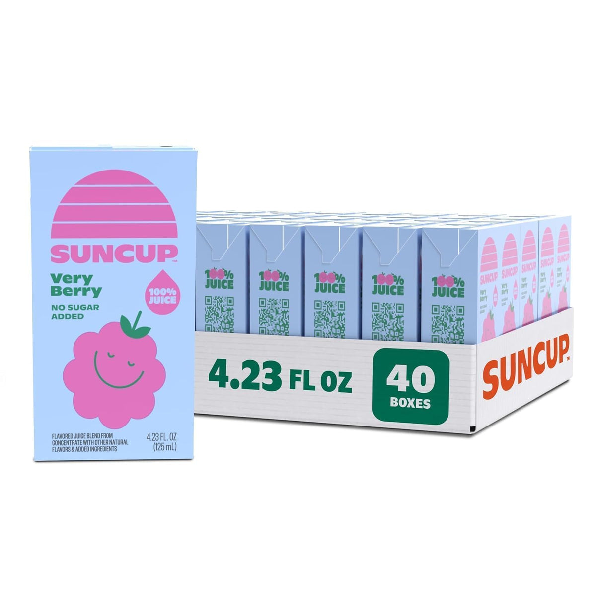 SunCup very berry juice box with straw offers convenient lunchbox hydration for kids.
