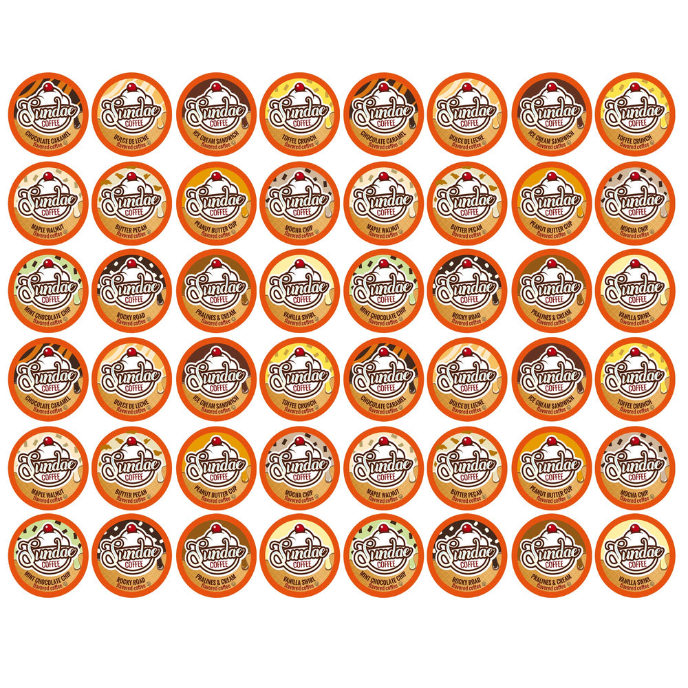 Sundae Coffee sundae ice cream pods ready for pour-ready flavor variety in every cup.