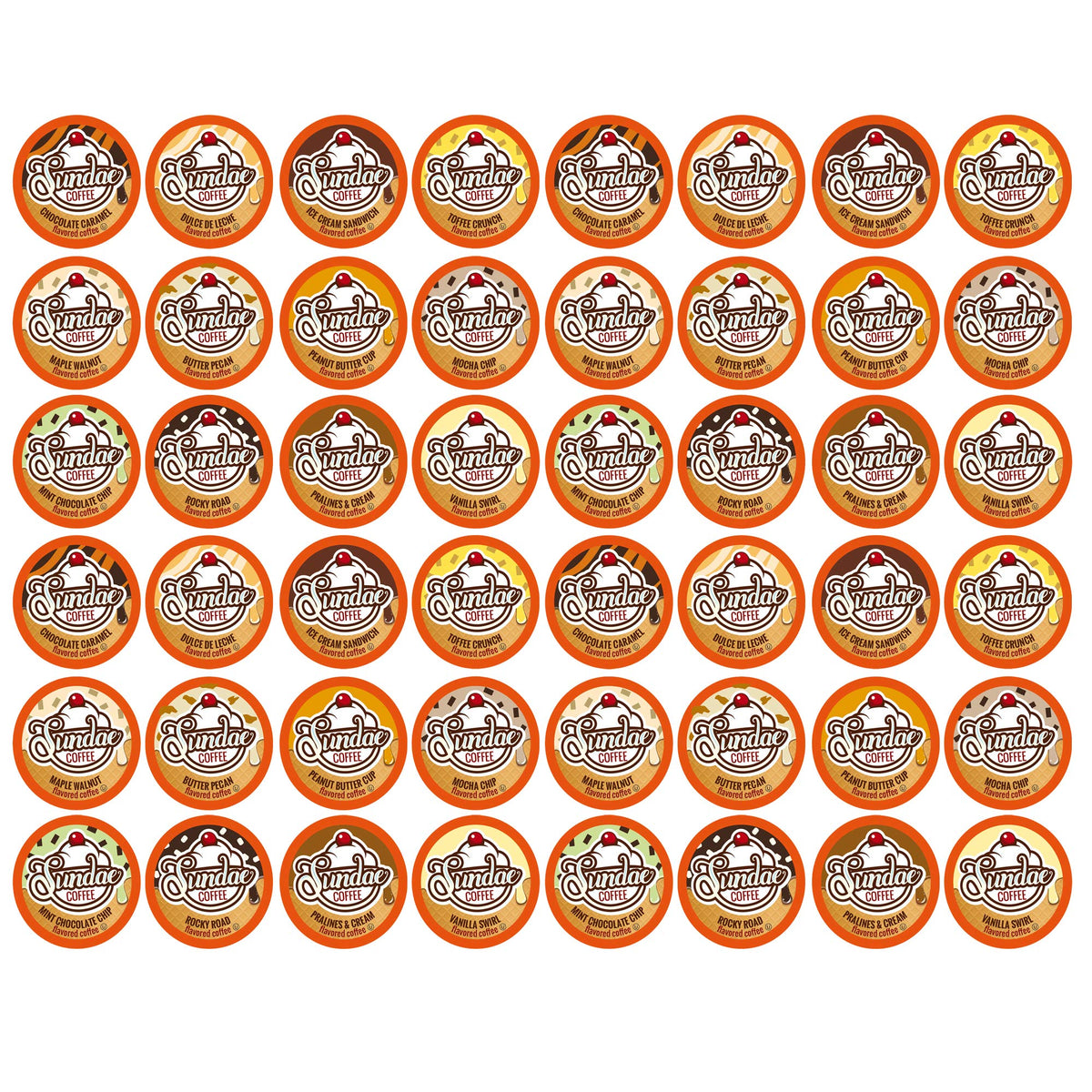 Sundae Coffee sundae ice cream pods ready for pour-ready flavor variety in every cup.