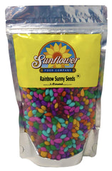 Sunflower Food Company rainbow sunny seeds in a resealable bag for easy snacking.