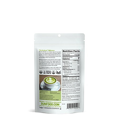 Sunfood Matcha powder cup-foaming captures rich flavor for a soothing cup.