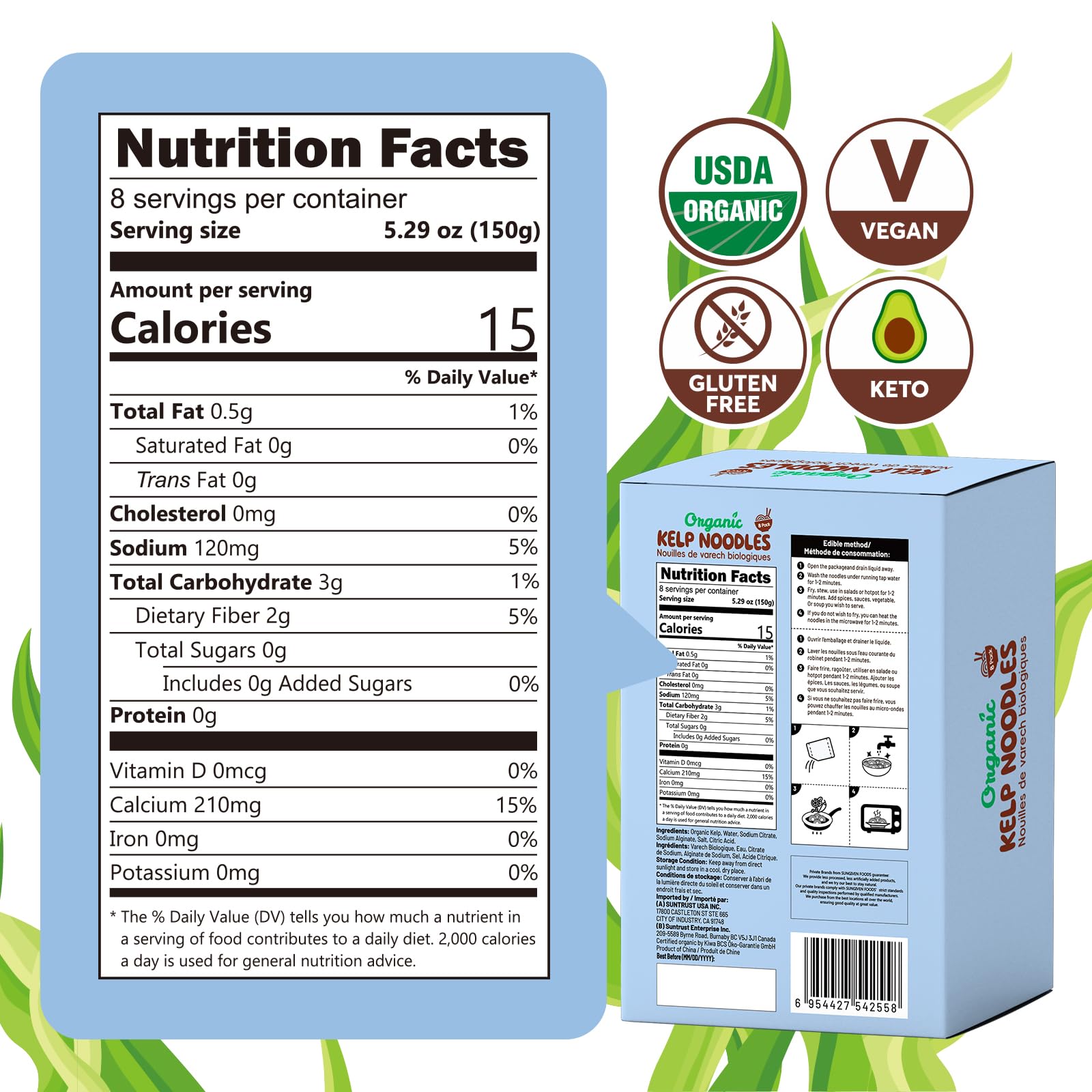 SUNGIVEN Organic Kelp Noodles 3-minute cook time for quick meals