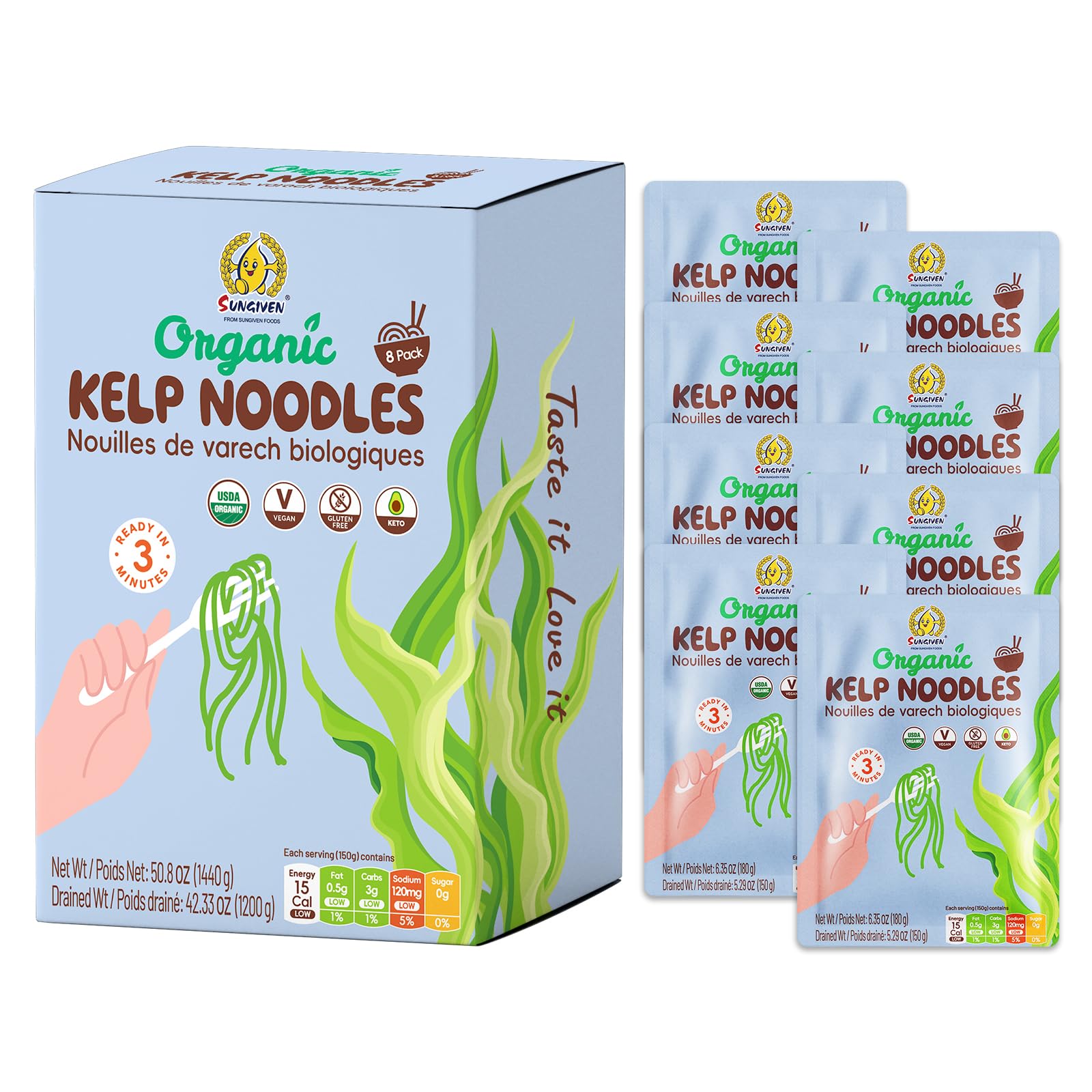 SUNGIVEN Organic Kelp Noodles pack for light, low-calorie meals