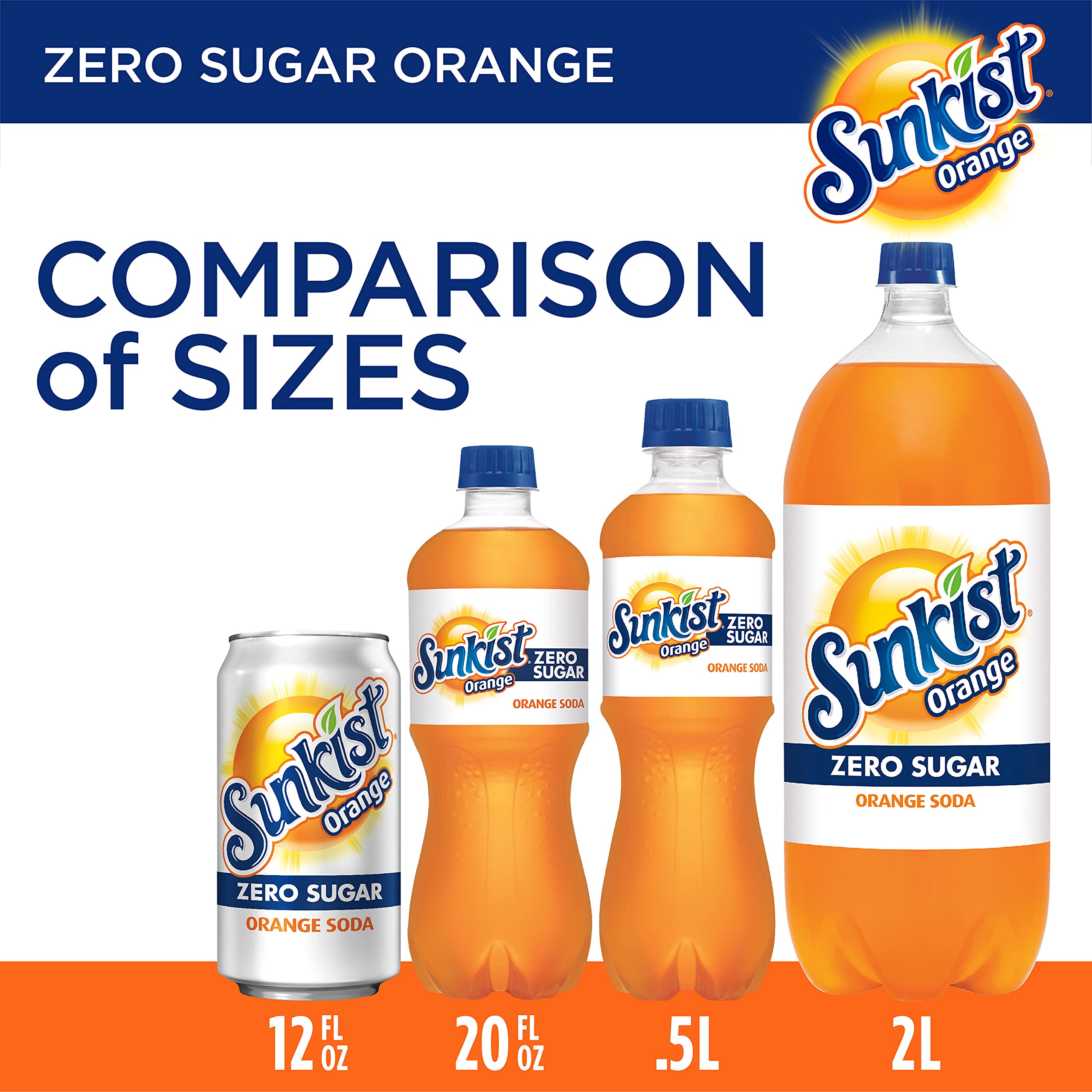 Sunkist Zero Sugar orange soda with ice in a cold glass