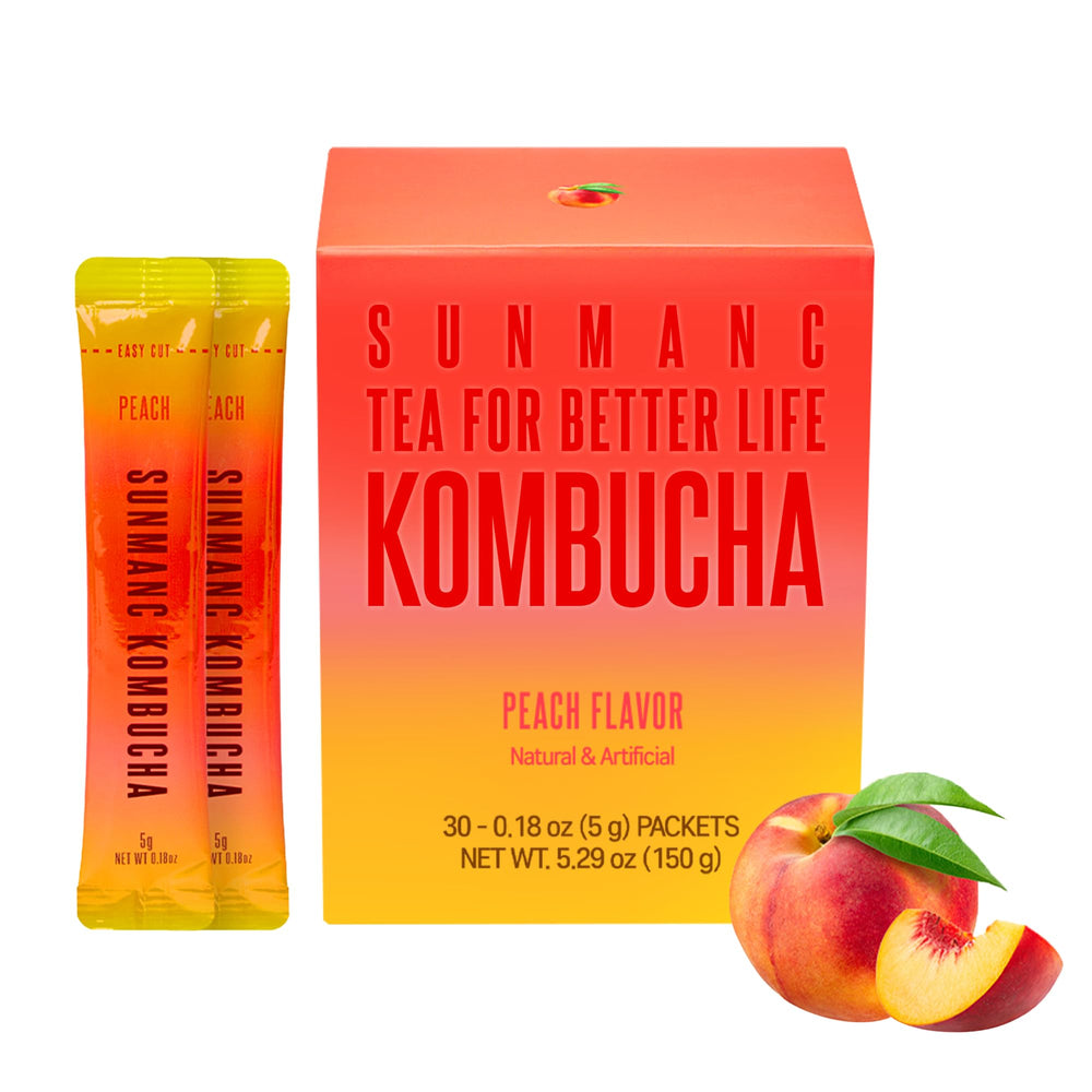 SUNMANC Peach Kombucha sticks packaging for quick flavor on the go