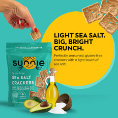 Sunnie avocado oil crackers on cutting board for sharing