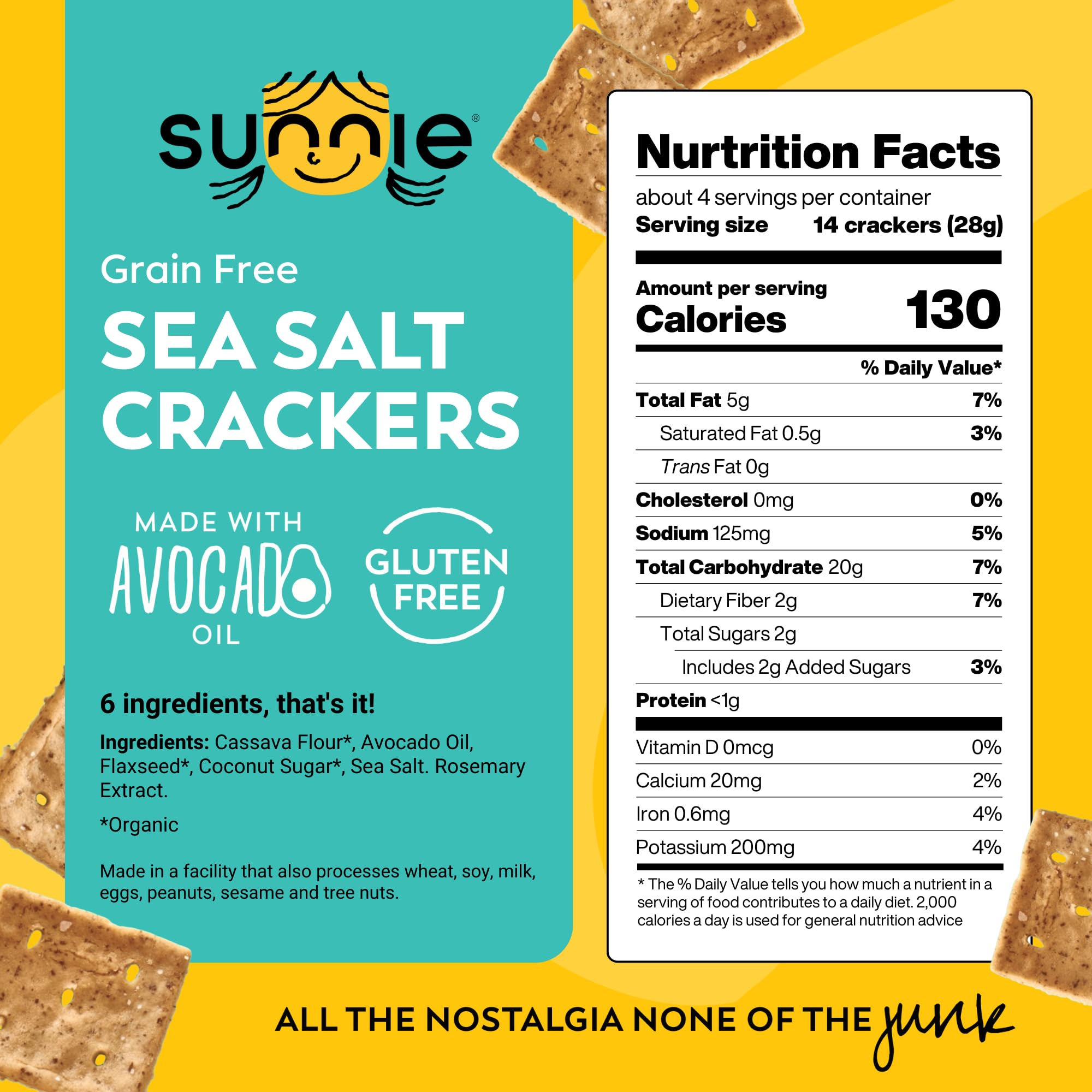 Sunnie crackers ingredients cassava flour and flaxseed close-up