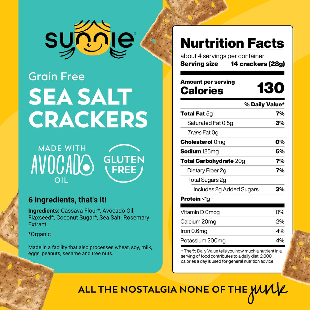 Sunnie crackers ingredients cassava flour and flaxseed close-up