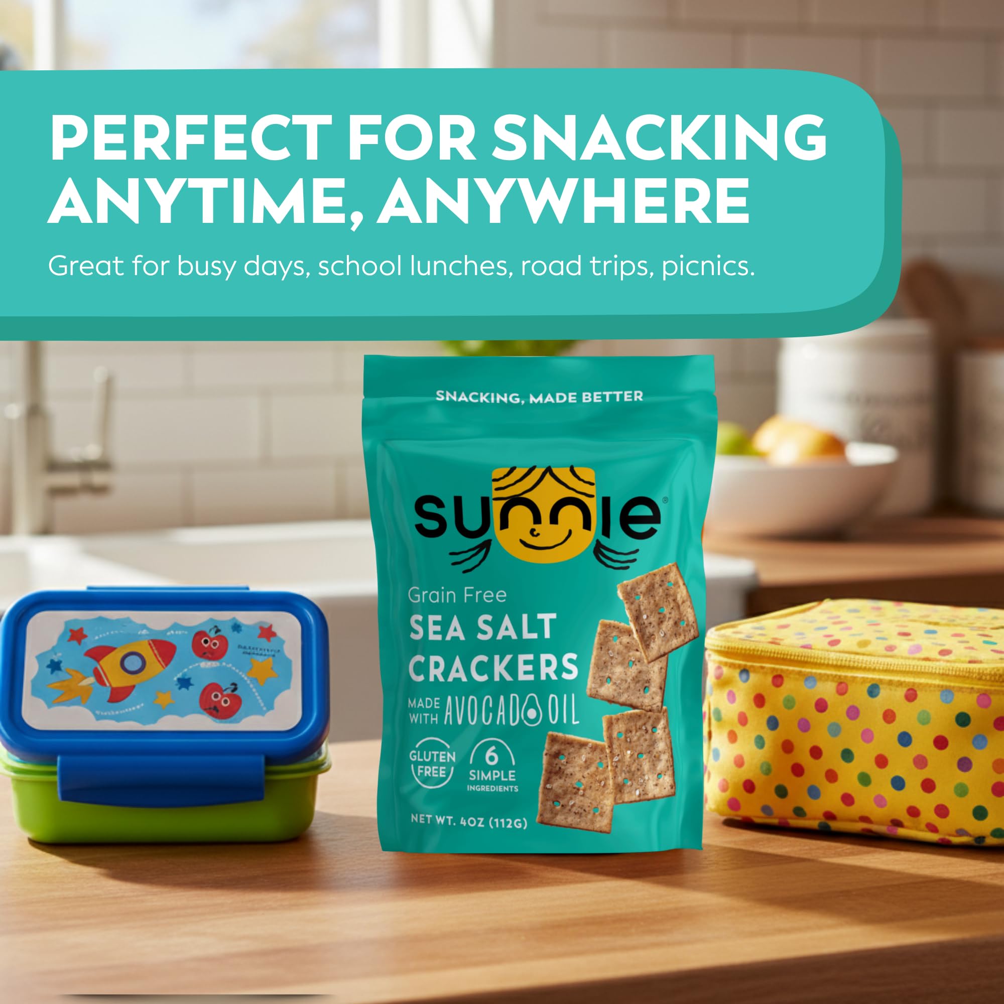 Sunnie six-ingredient crackers close-up ideal for quick snacks