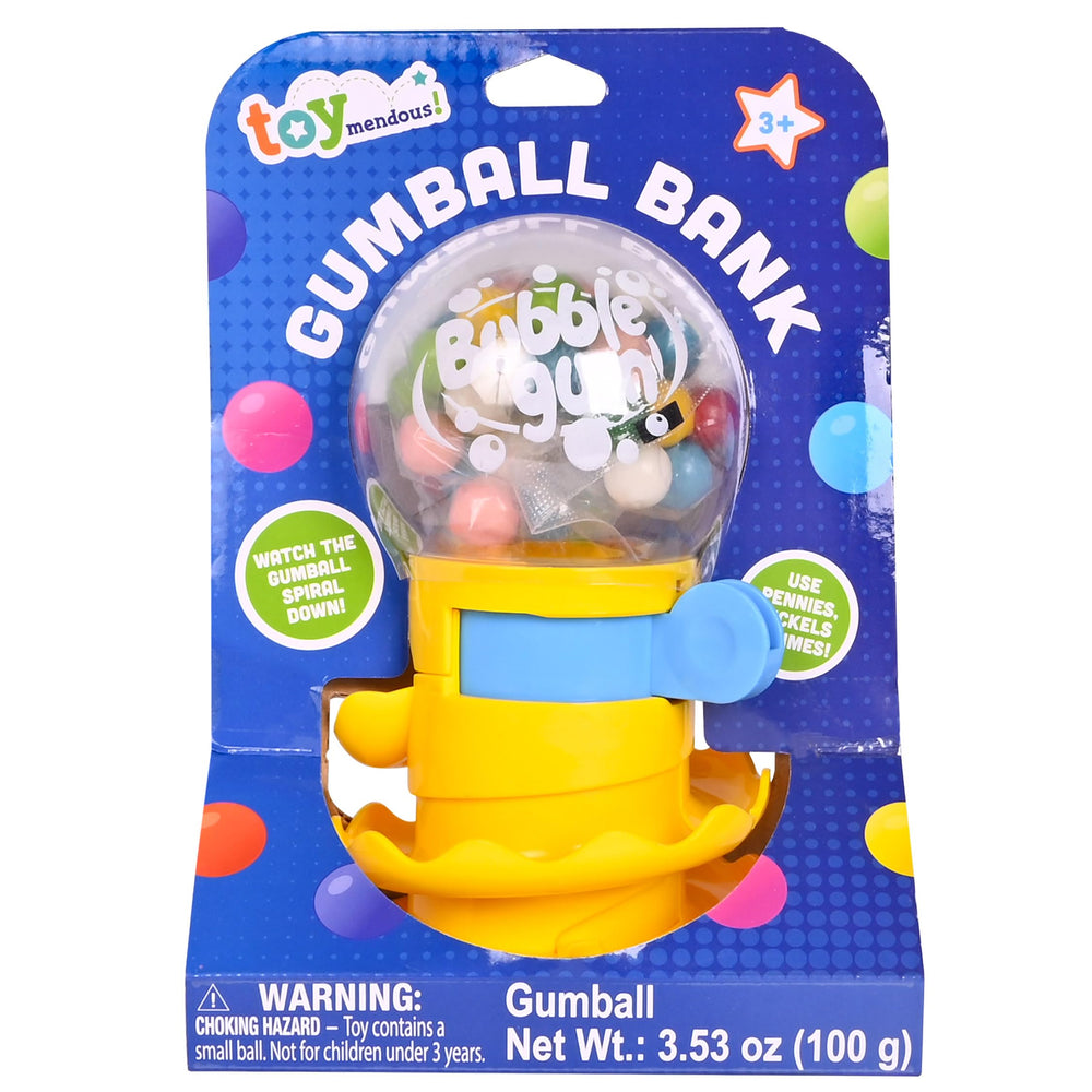 Toymendous gumball machine close-up reveals spiral slide and glass dome.