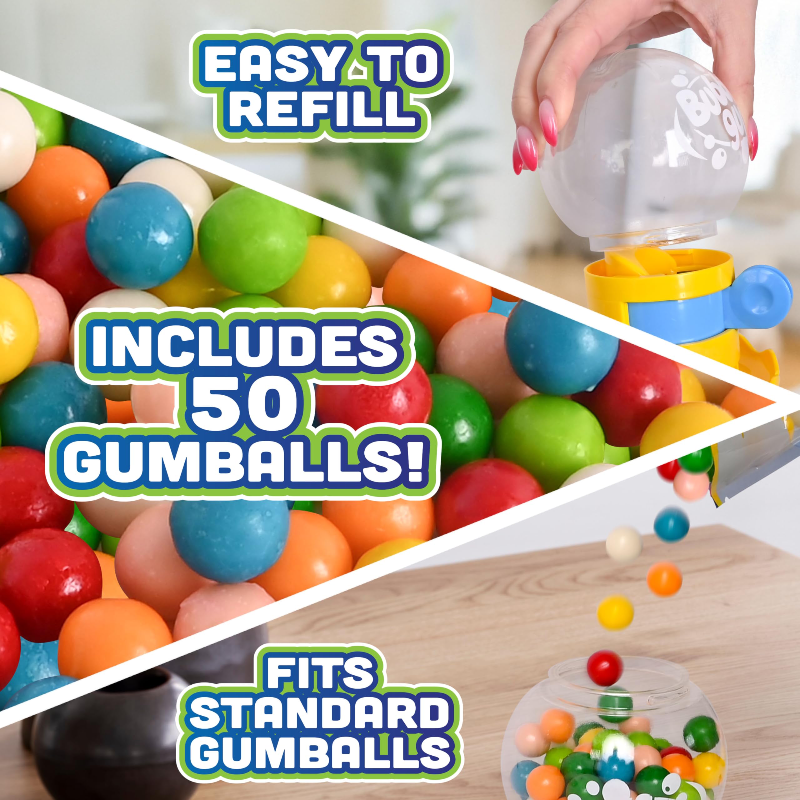 Sunny Days Toymendous piggy-bank interior view shows coins and gumballs together.
