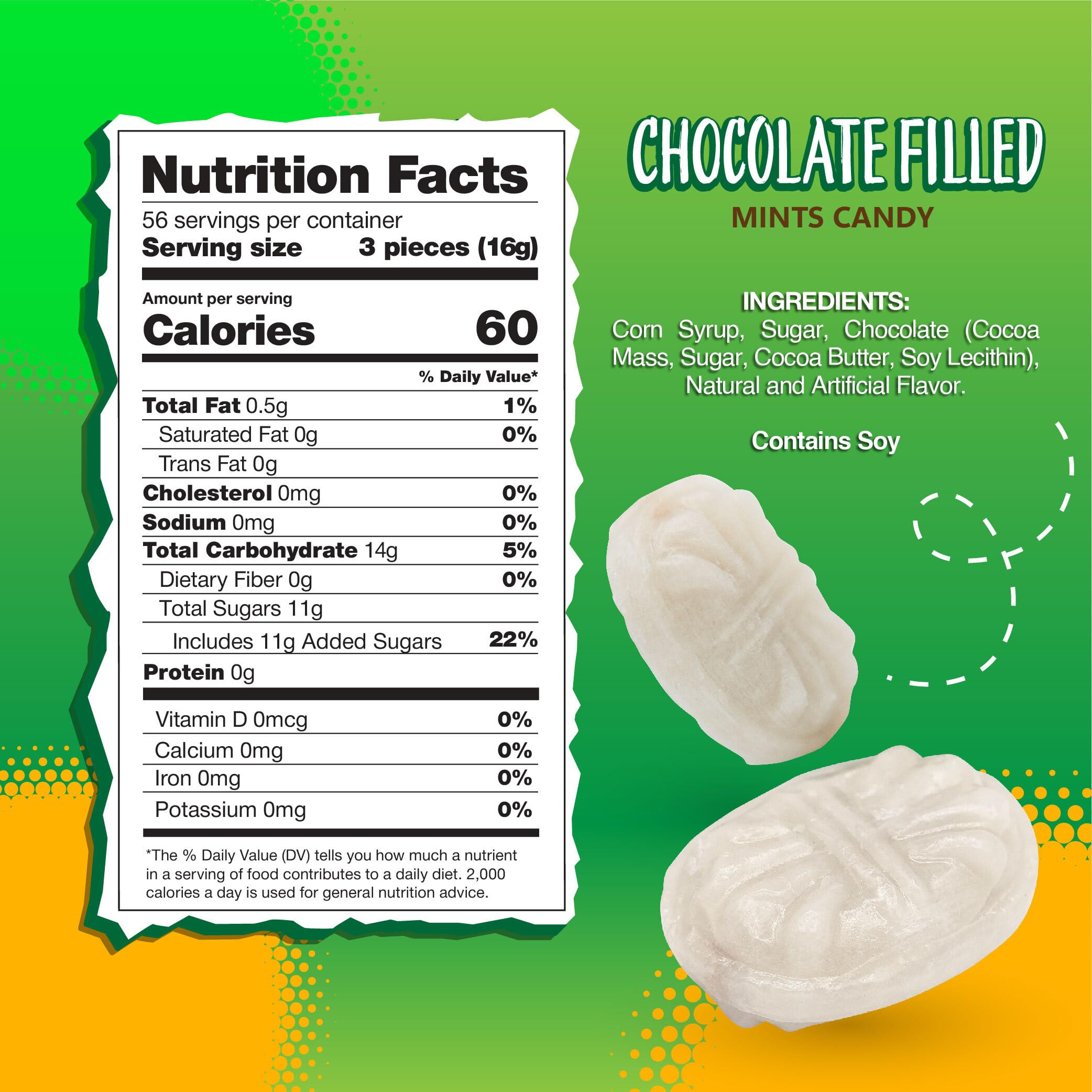 Sunny Island Arcor Chocolate Filled Mints packaging closeup, individually wrapped freshness.
