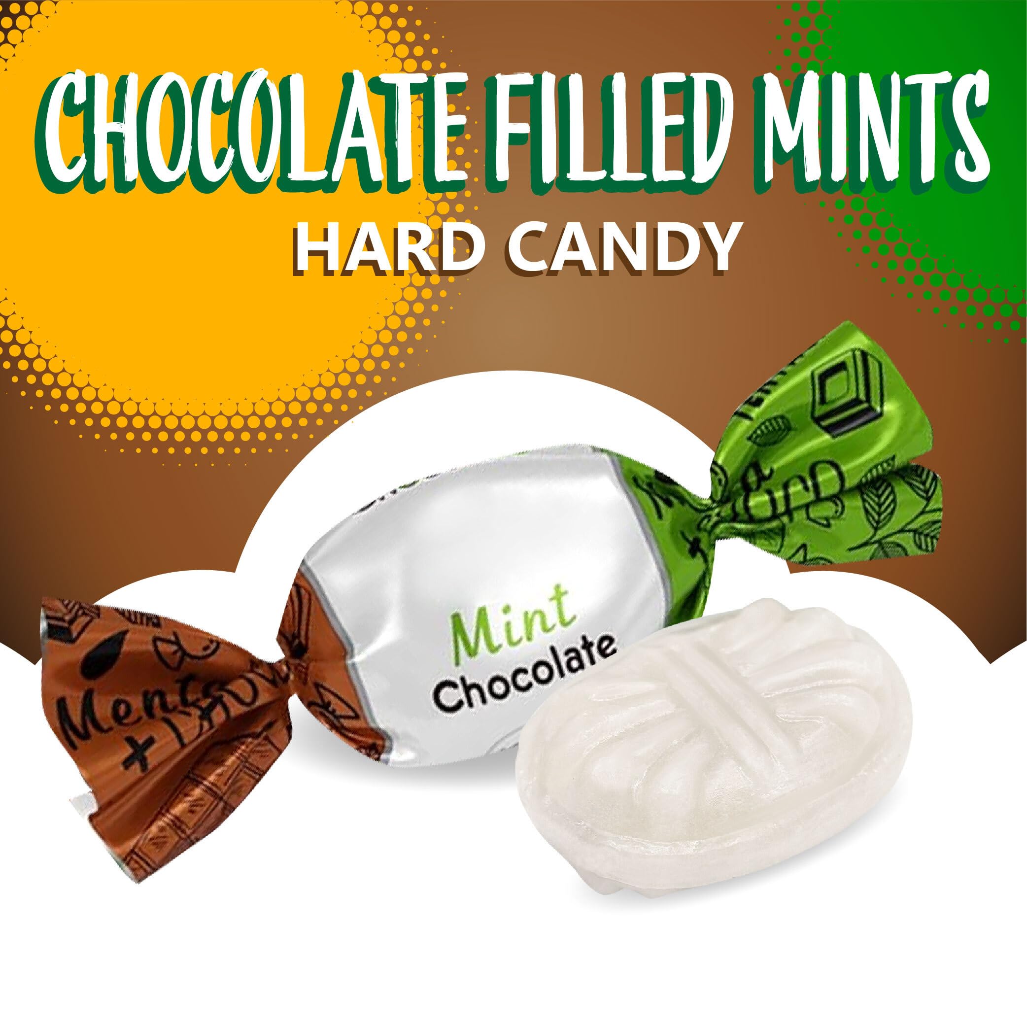 Sunny Island Arcor Chocolate Filled Mints shell and center, creamy chocolate inside.