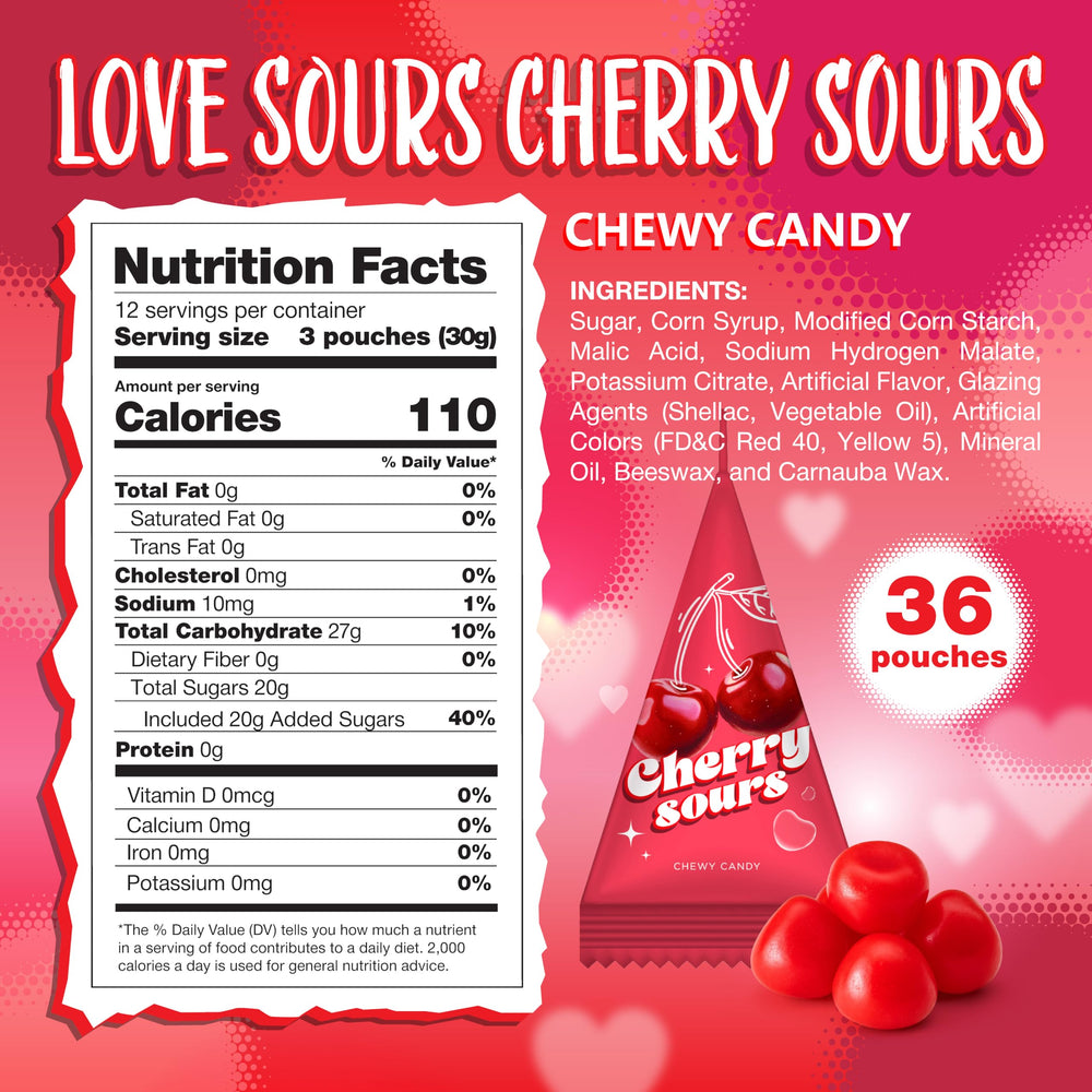 Sunny Island Cherry Sours pouches provide convenient individually wrapped snacking.