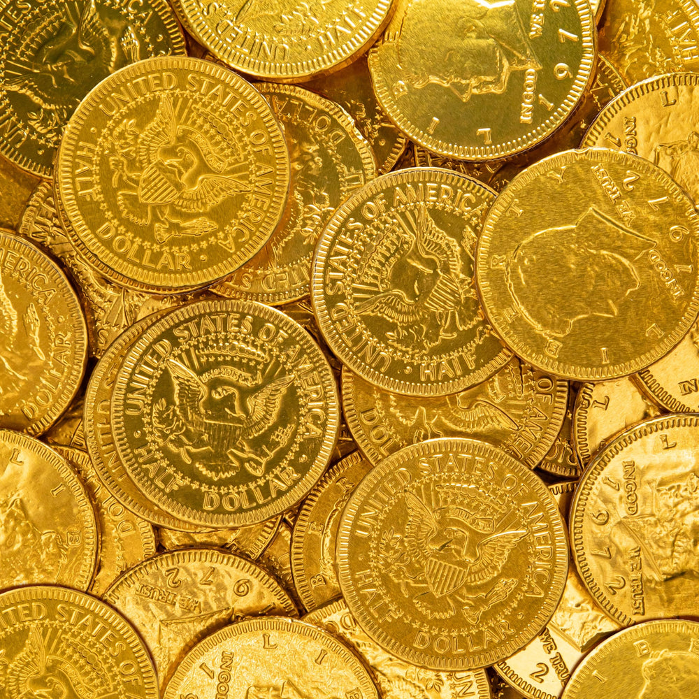 Sunny Island Chocolate Coins in foil wrap for festive displays