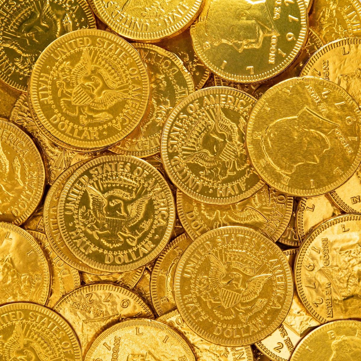 Sunny Island Chocolate Coins in foil wrap for festive displays
