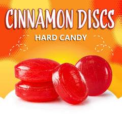 Sunny Island Cinnamon Discs candies in dispenser, great for pantry display.