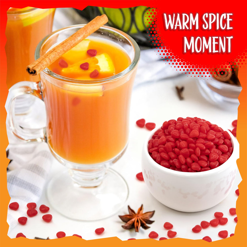 Close-up of Sunny Island Cinnamon Hearts showing fiery red crunch.