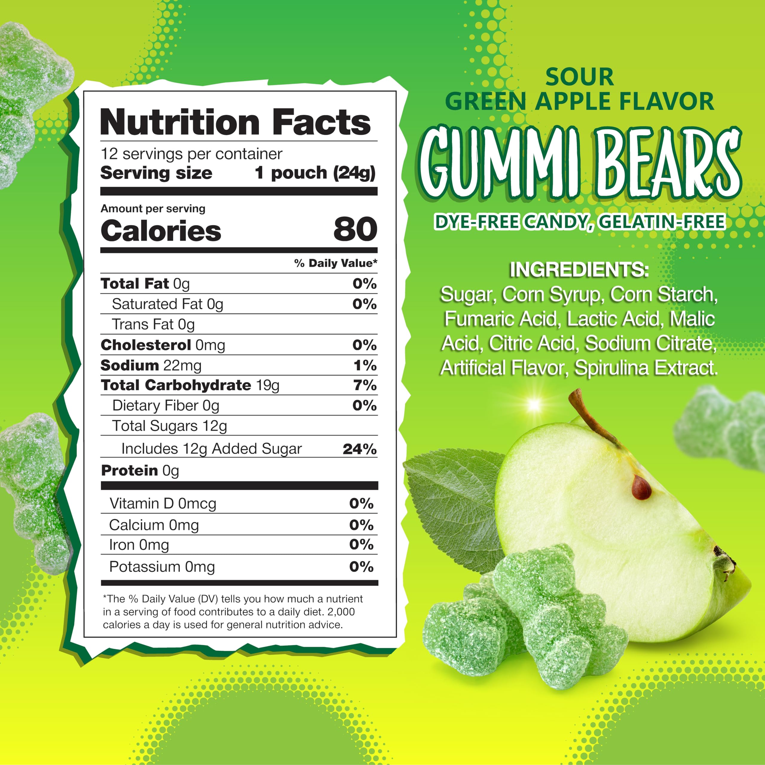 Sunny Island Green Apple Gummi Bears individually wrapped for snacking