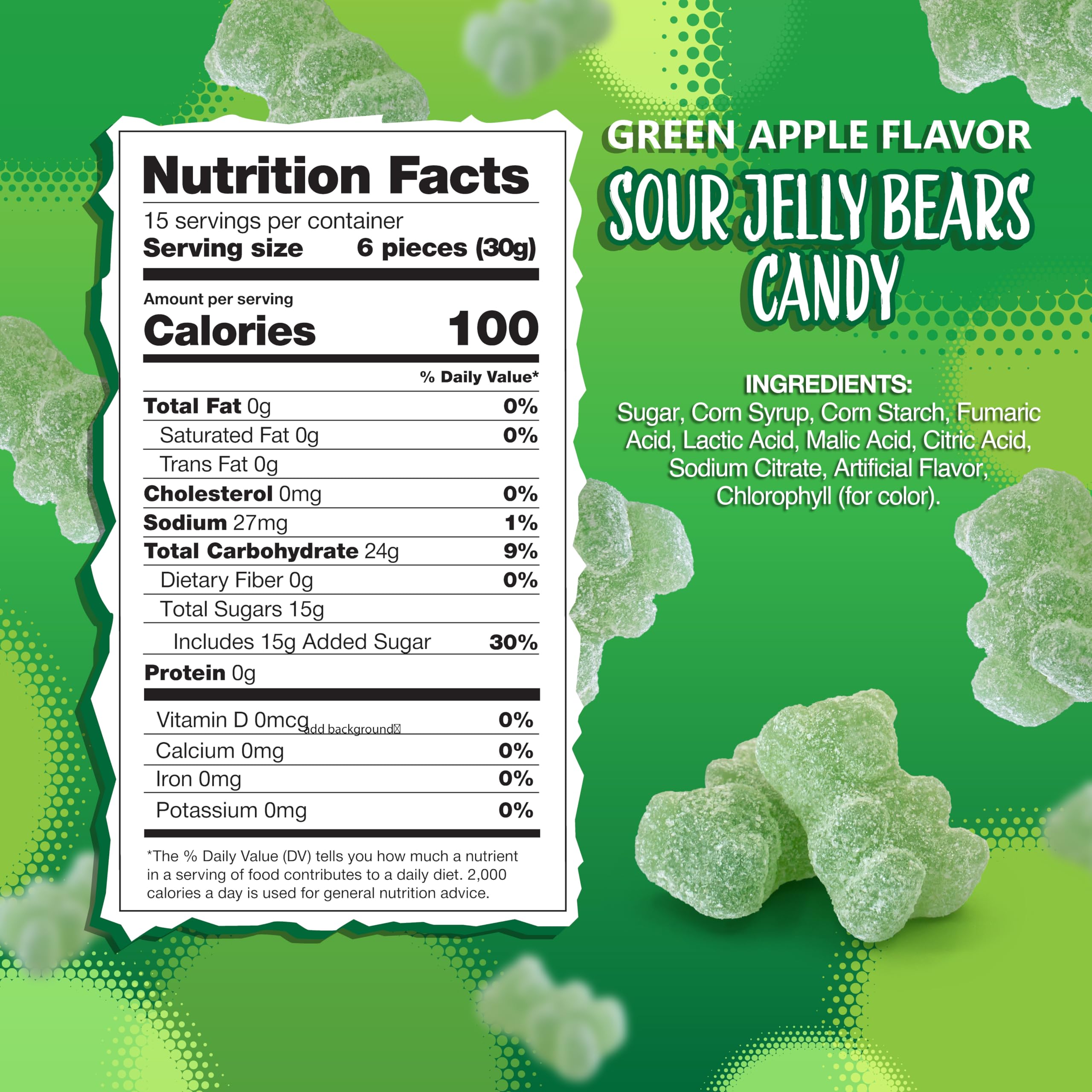 Sunny Island Green Apple Sour Bears close-up showing tart flavor and soft bite