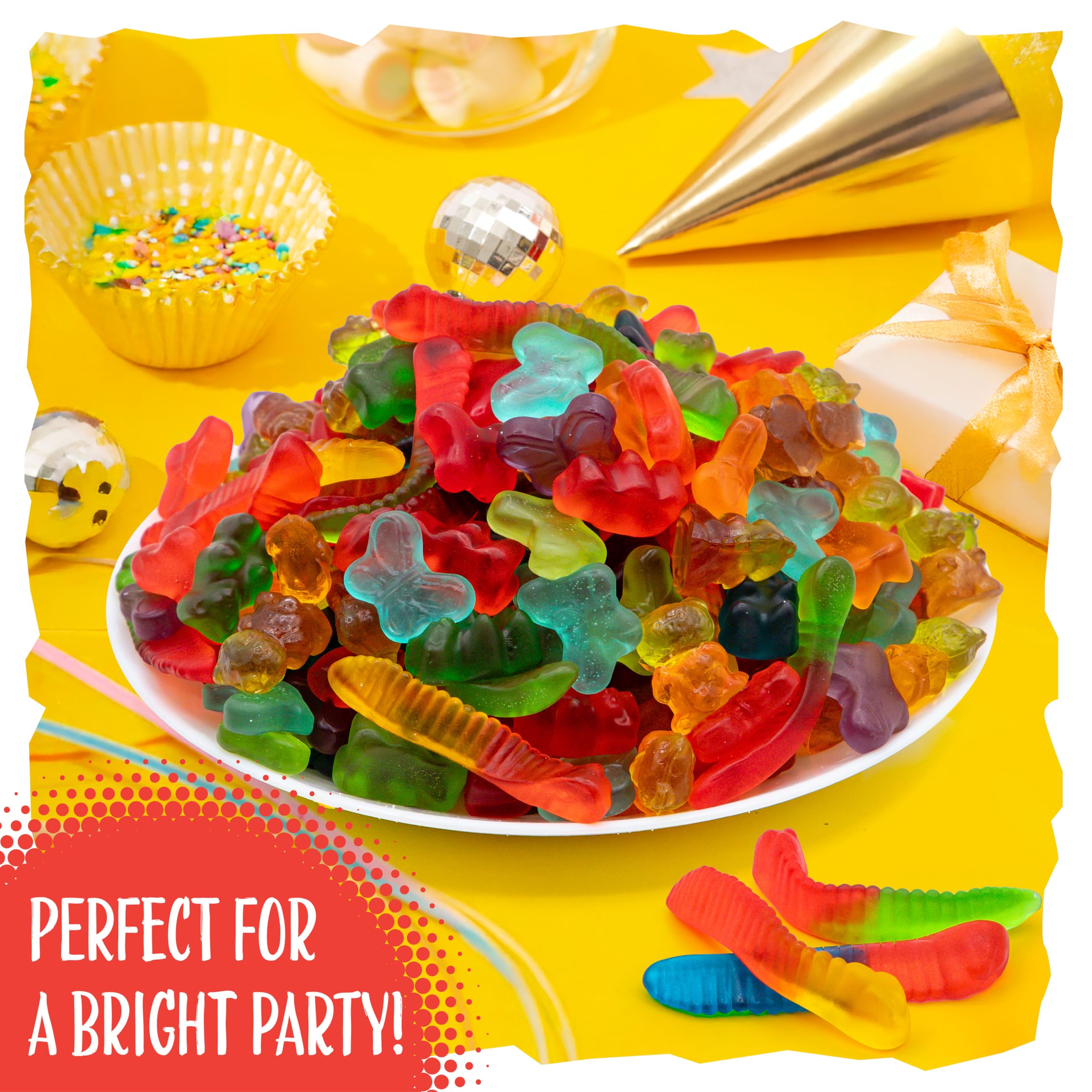 Sunny Island 3D gummy bears provide chunky texture and vibrant accents for desserts.
