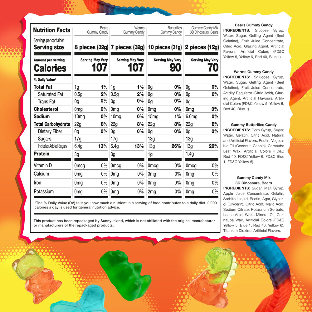 Sunny Island gummy worms deliver wriggly texture and tangy fruit notes for snack time.