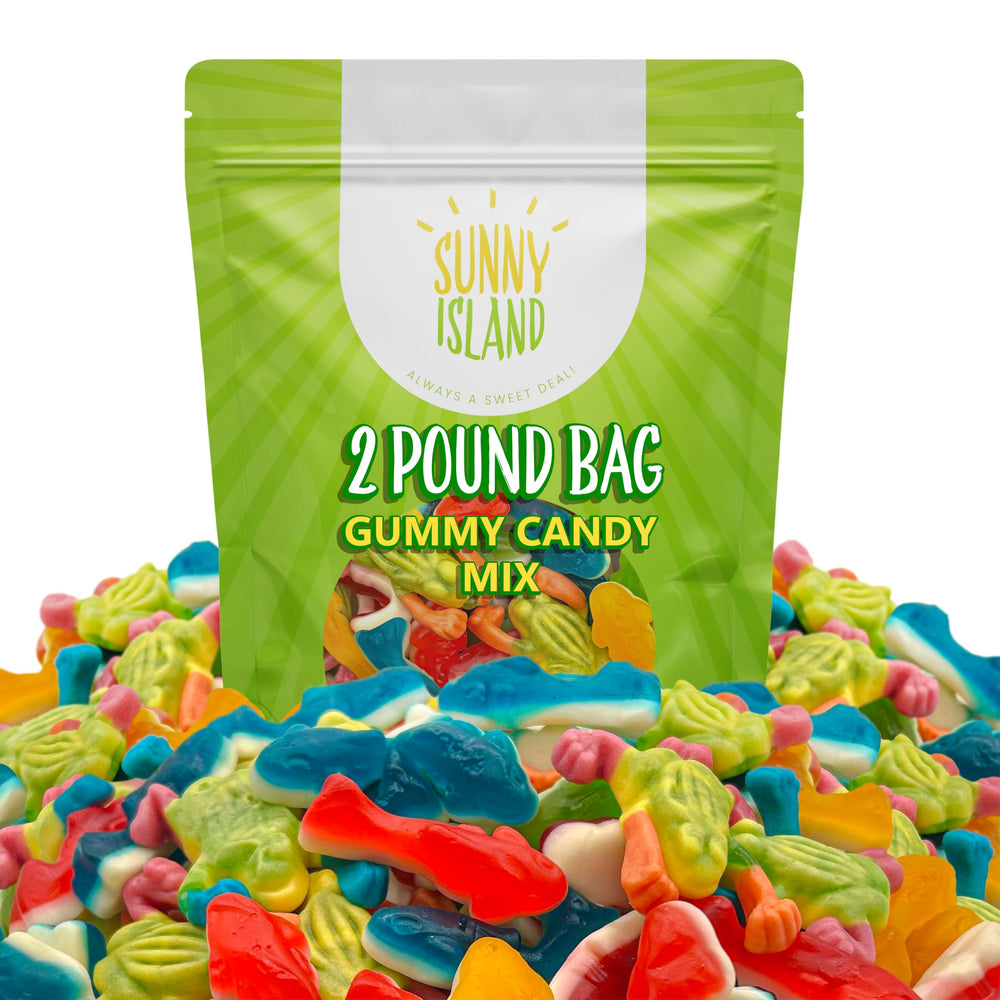 Sunny Island gummy sharks close-up colors highlight bold flavors
