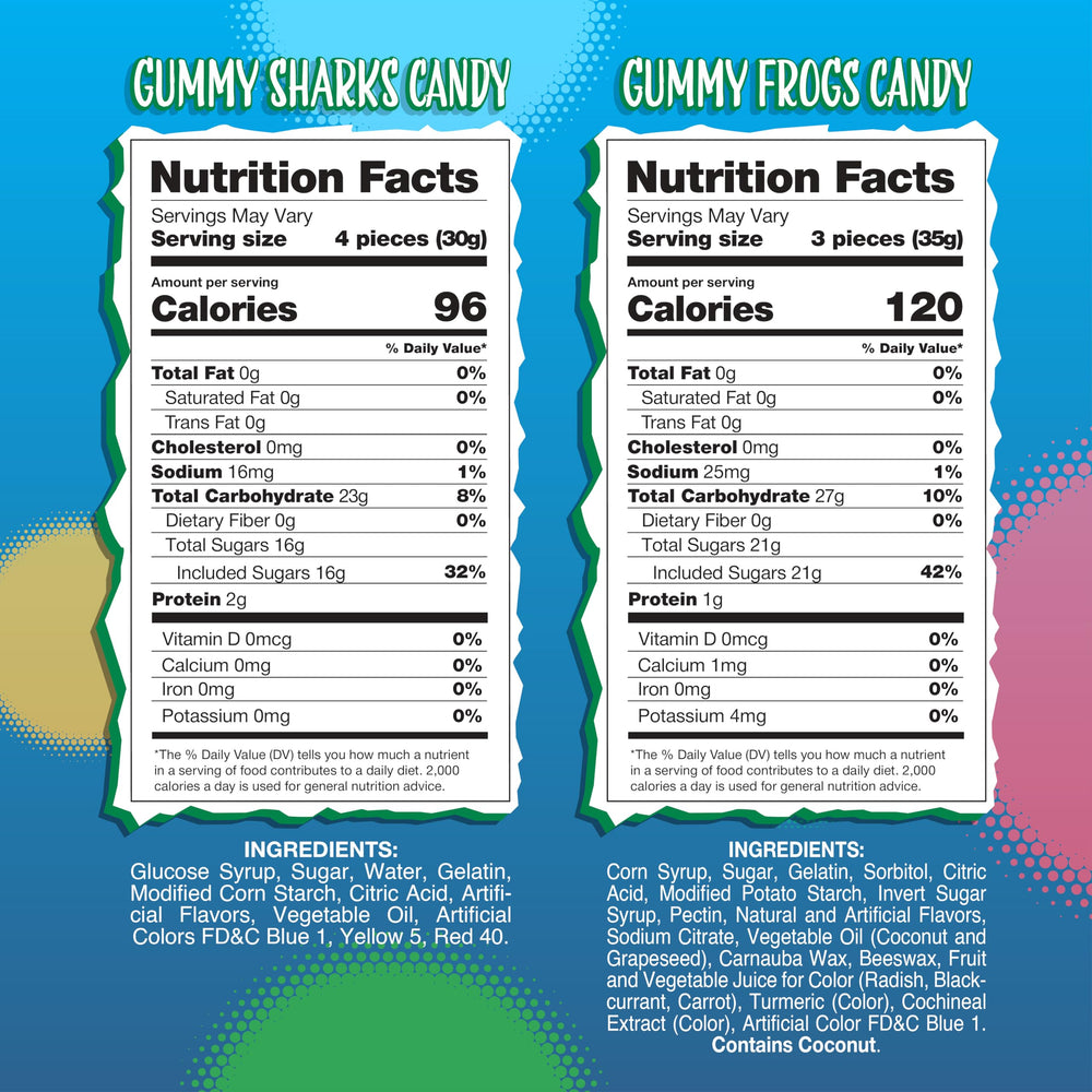 Sunny Island gummy sharks close-up shows vibrant colors for kid-friendly snacking