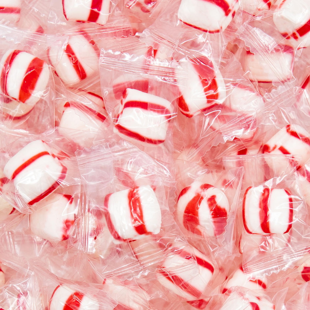 Sunny Island Peppermint Puffs bulk bag on a kitchen counter, ideal for fresh breath and snacking.