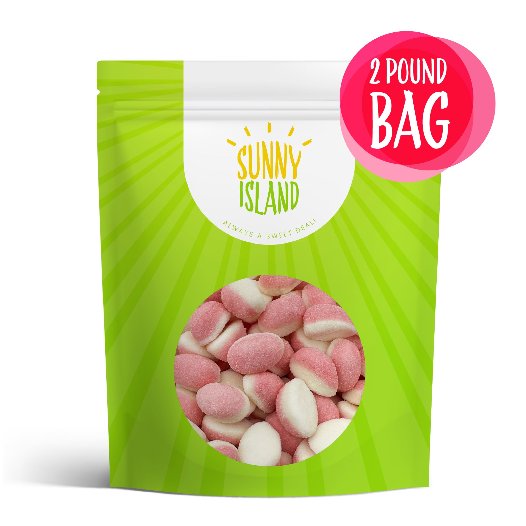 Sunny Island pink gummies at a baby shower candy station.