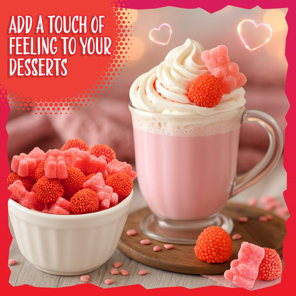 Sunny Island Pink-themed candy bar display pairs with pink desserts.