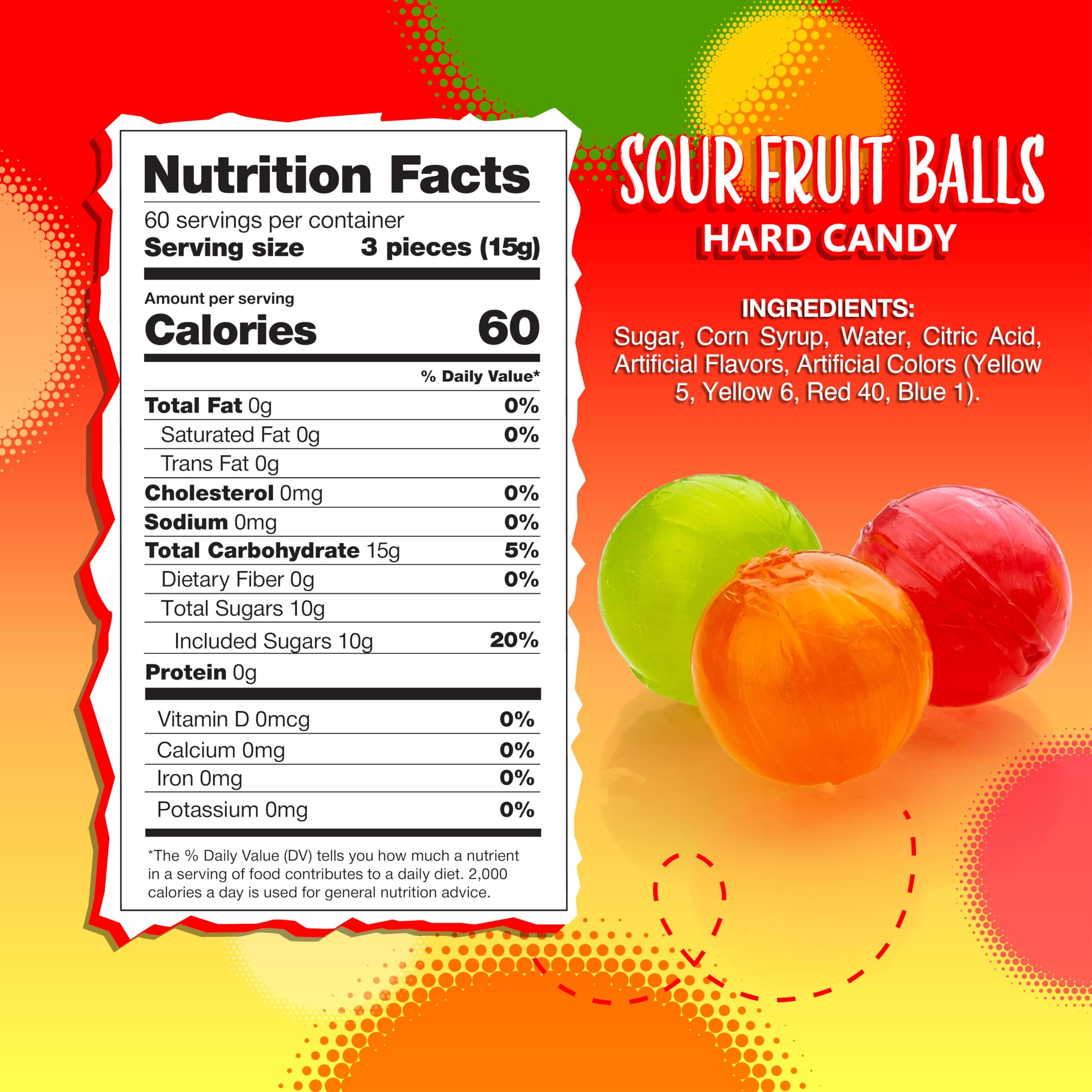 Sunny Island Sour Balls assorted fruit flavors in glossy, colorful pieces.