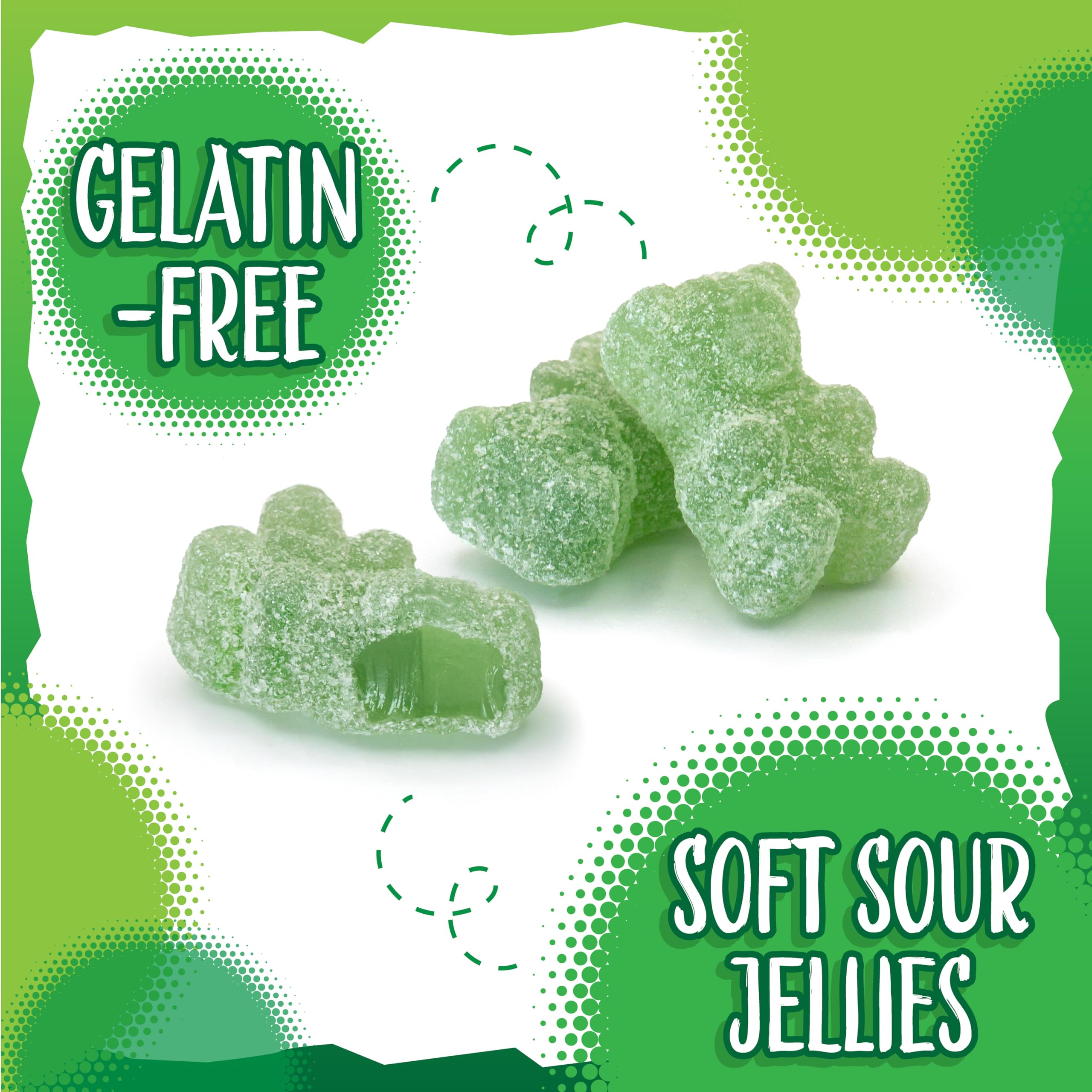 Sunny Island Sour Bears displayed in a candy buffet with vibrant green color