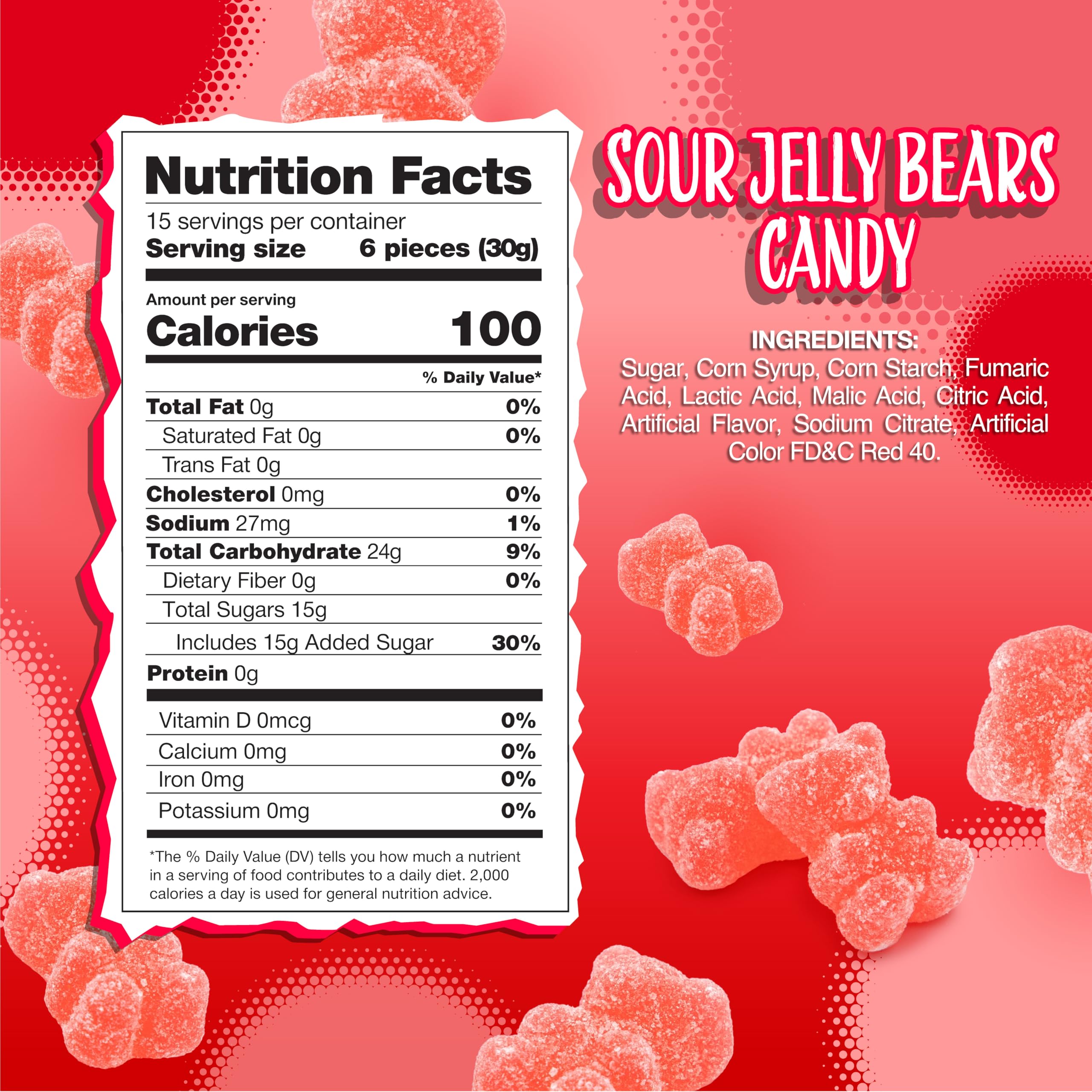 Close-up of soft, chewy pink gummies with tangy sour sugar coating