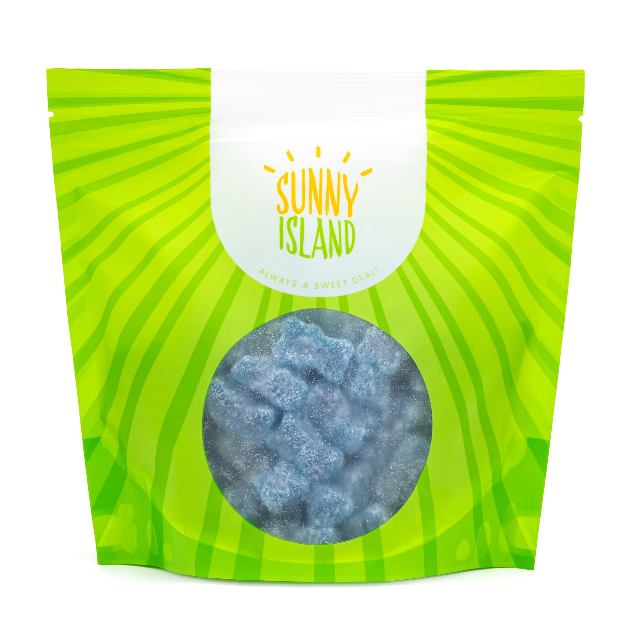 Soft, chewy texture of Sunny Island Sour Bears blue gummies
