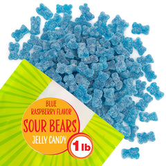 Sunny Island Sour Bears arranged as party favors in blue color theme