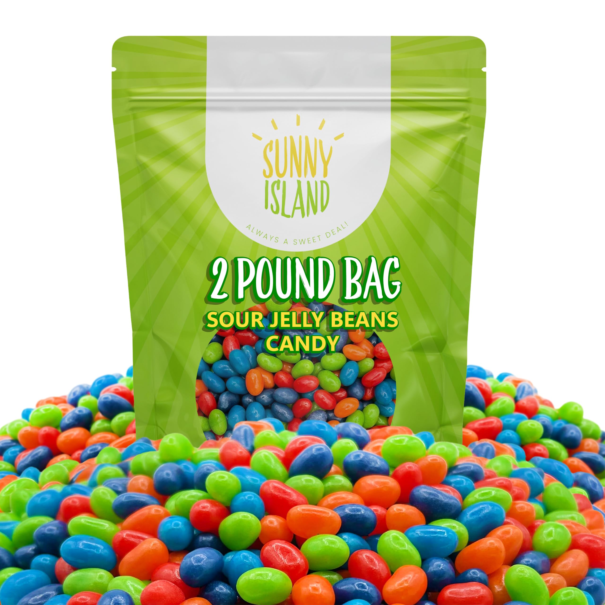 Sunny Island Sour Jelly Beans 2lb pack in assorted colors for Easter baskets and snacking.