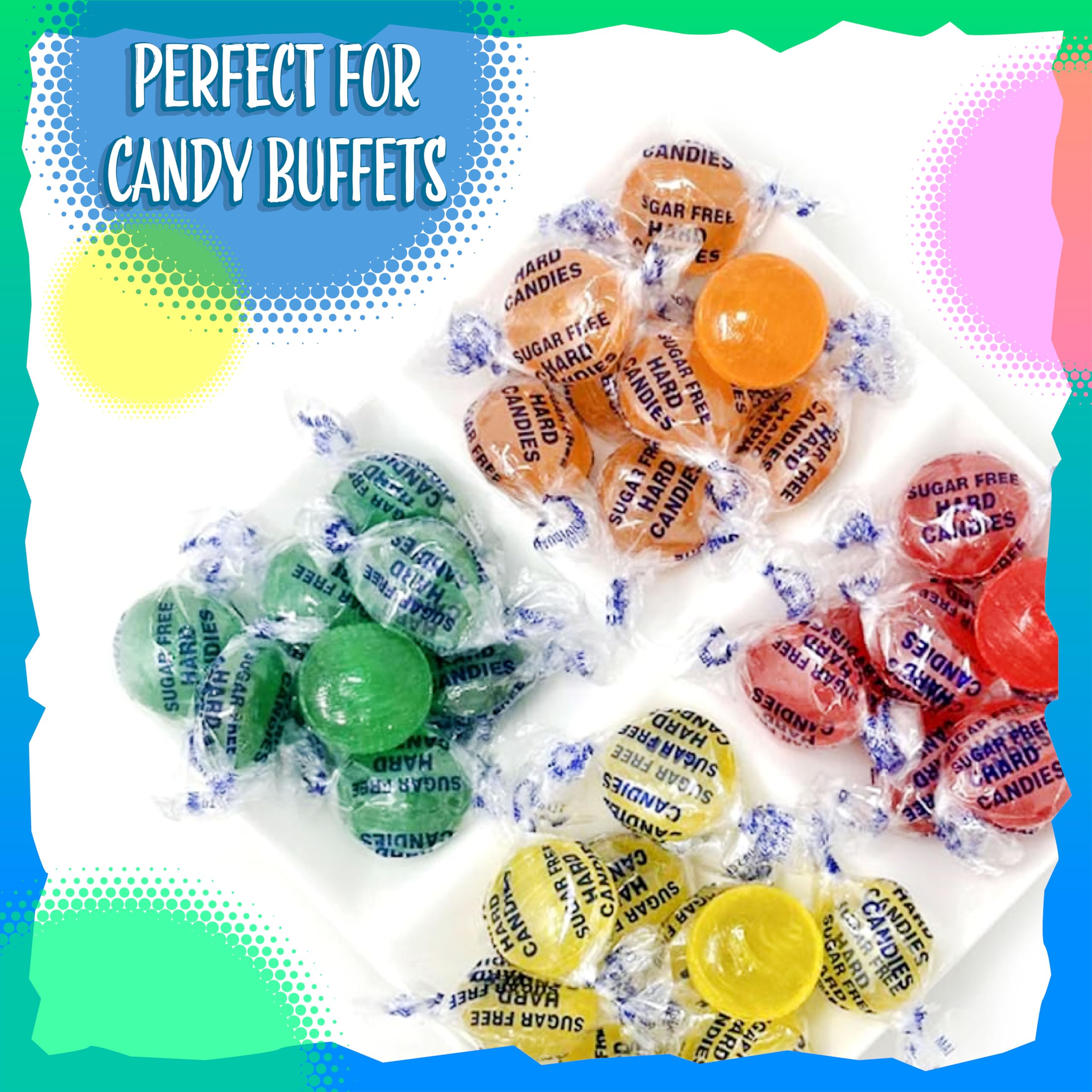 Vibrant lime, lemon, cherry, orange, and berry flavors in candy.