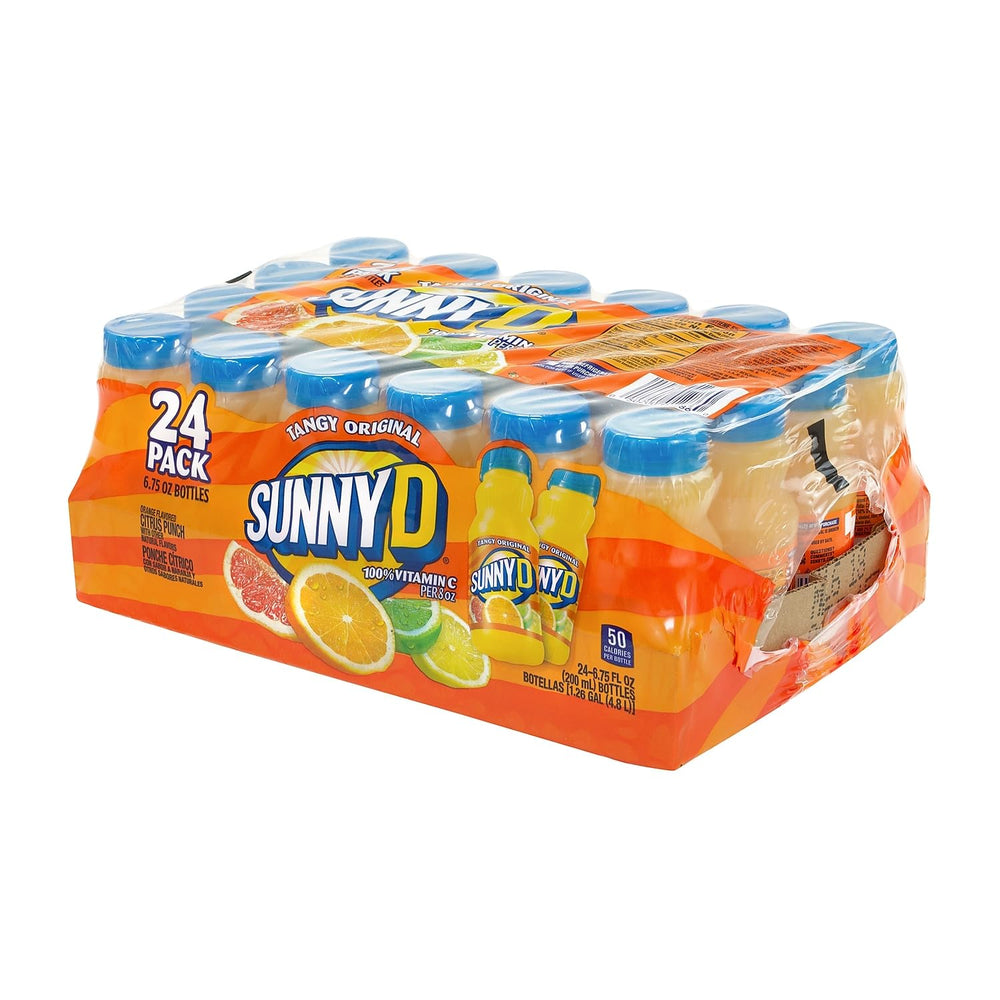 SunnyD vitamin C label highlights 100% daily value per serving.