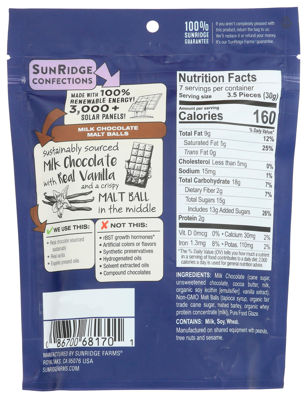 SunRidge Farms Milk Chocolate Malt Balls closeup showing creamy center and malt texture.