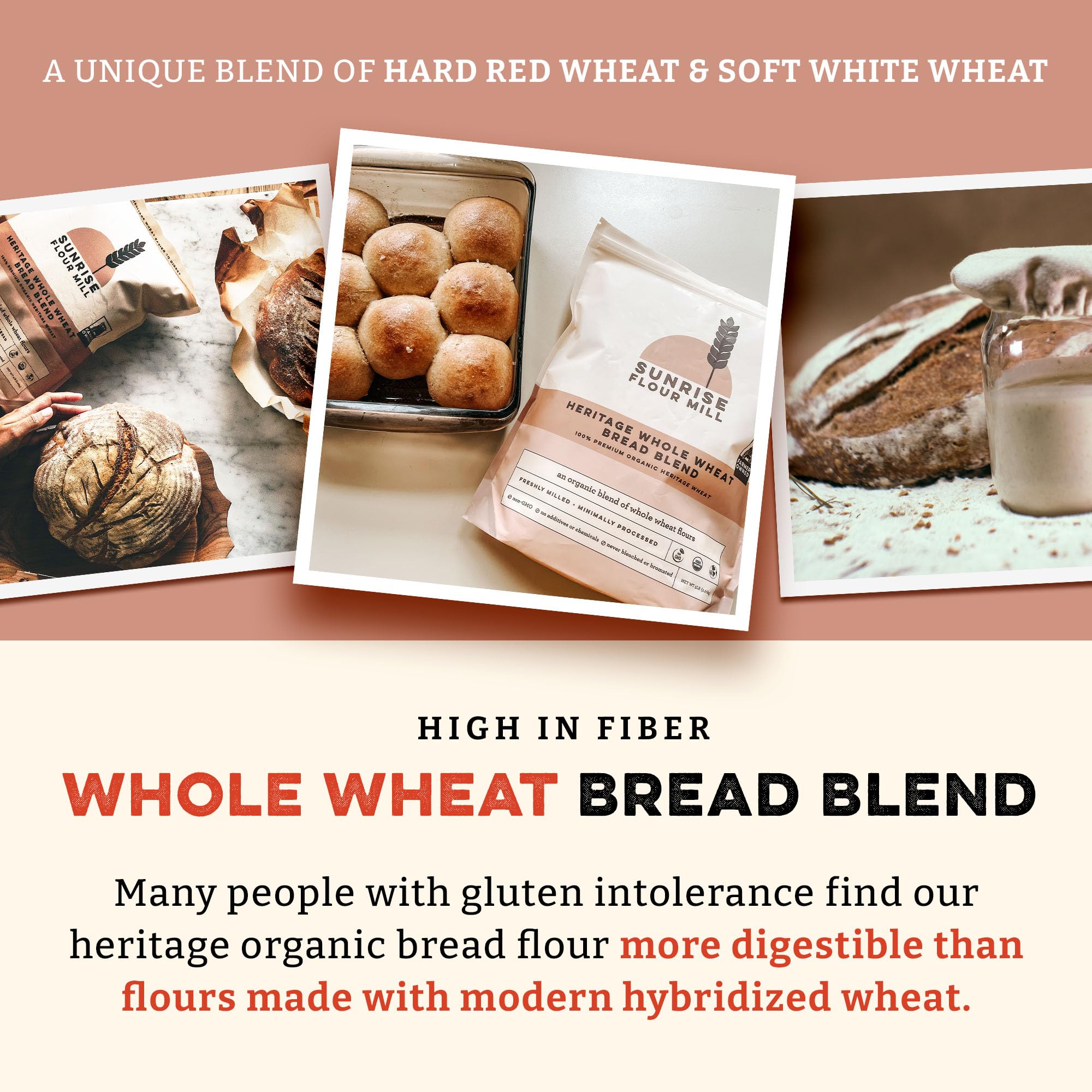 Sunrise Flour Mill ancient grains mix closeup in mixing bowl